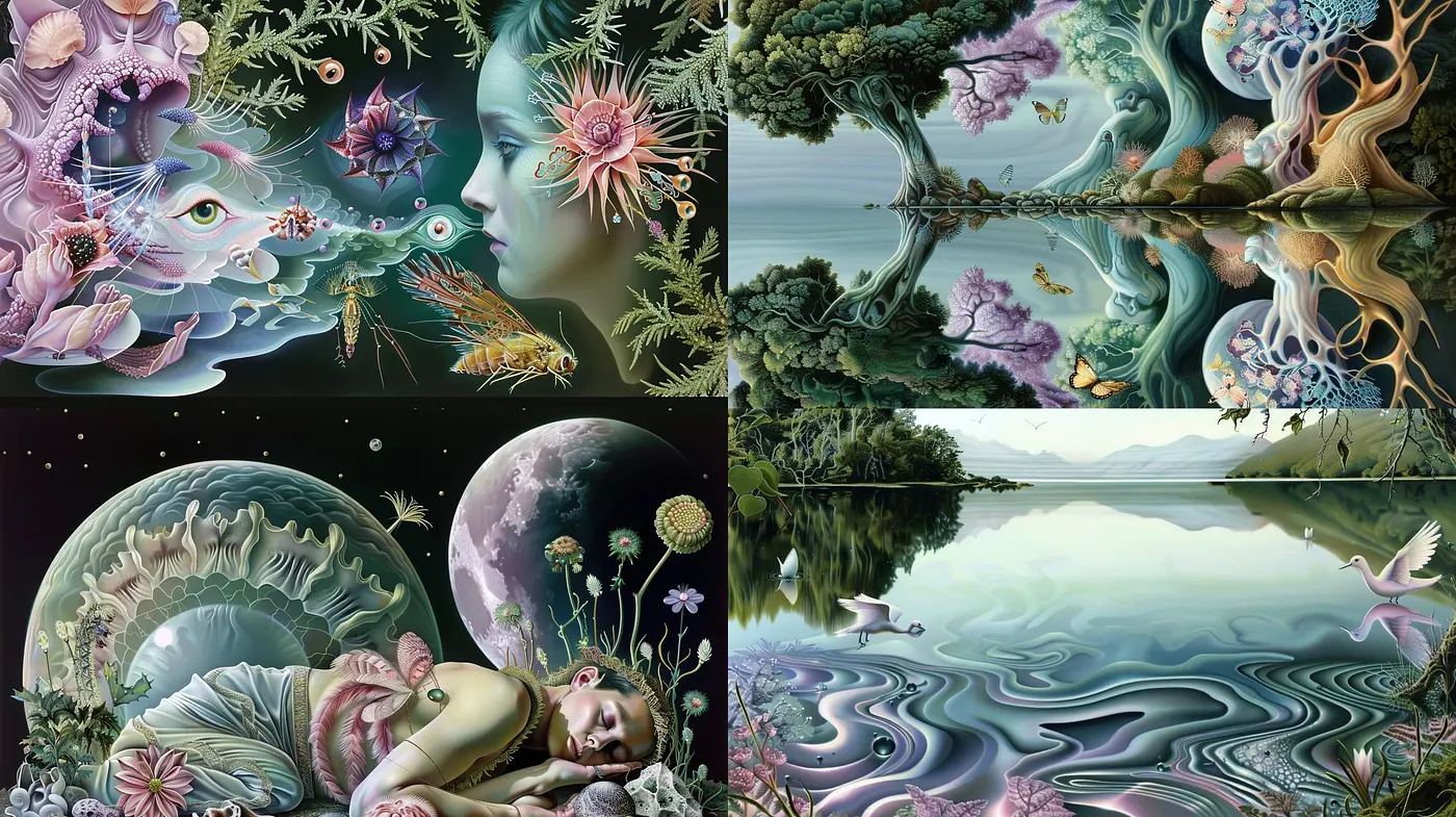 Surreal Botanical Dreamscapes in Moonlit Hues - Midjourney sref style