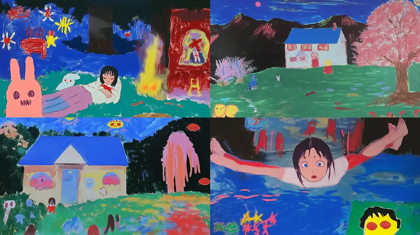 Whimsical Childlike Exploration in Vivid Colors - Midjourney sref style