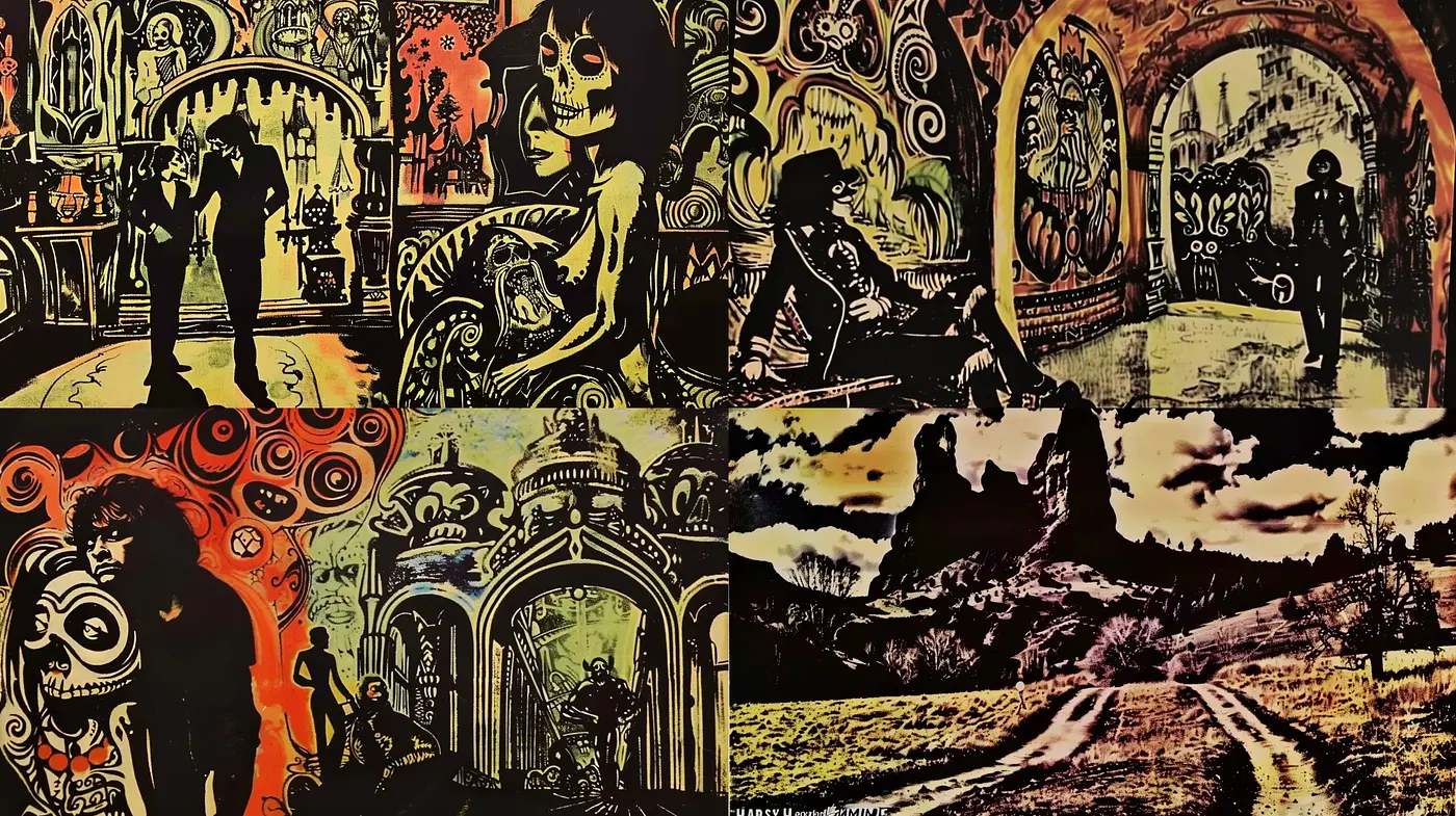 Psychedelic Gothic Fusion with a Surreal Twist - Midjourney sref style
