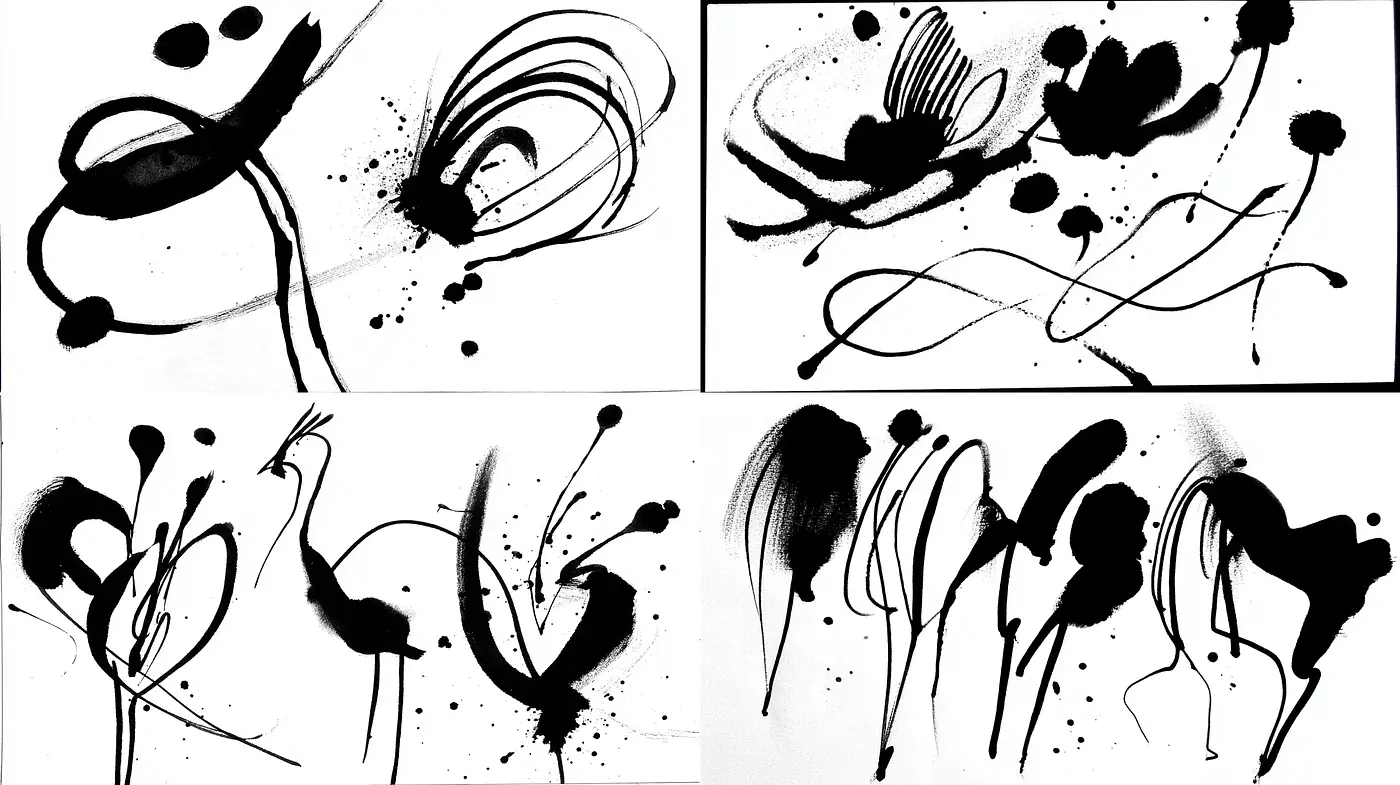 Abstract Ink Splash Art with Fluid Motifs and Delicate Textures - Midjourney sref style
