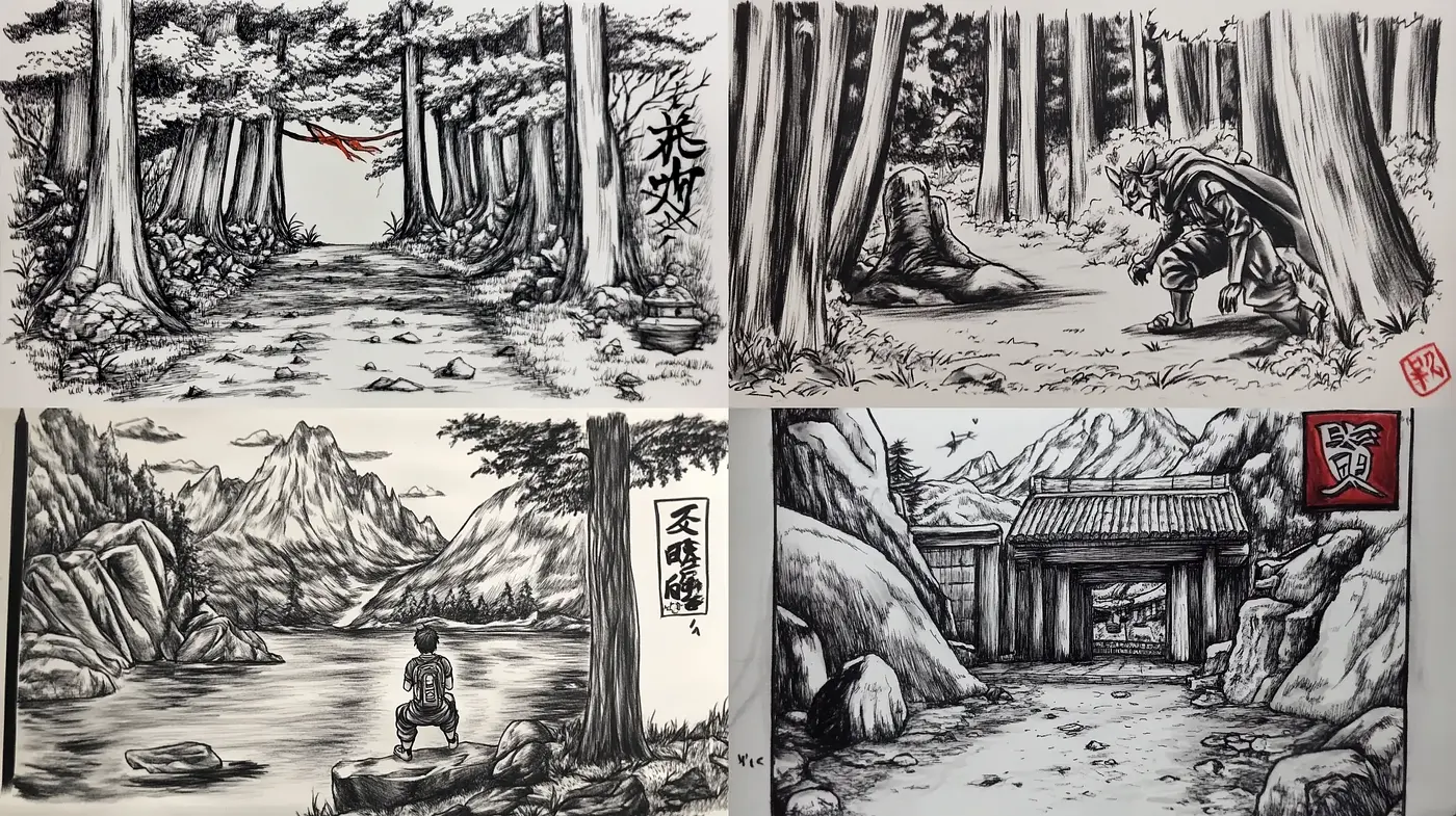 Monochromatic Serenity: A Homage to Traditional East Asian Ink Wash Paintings - Midjourney sref style