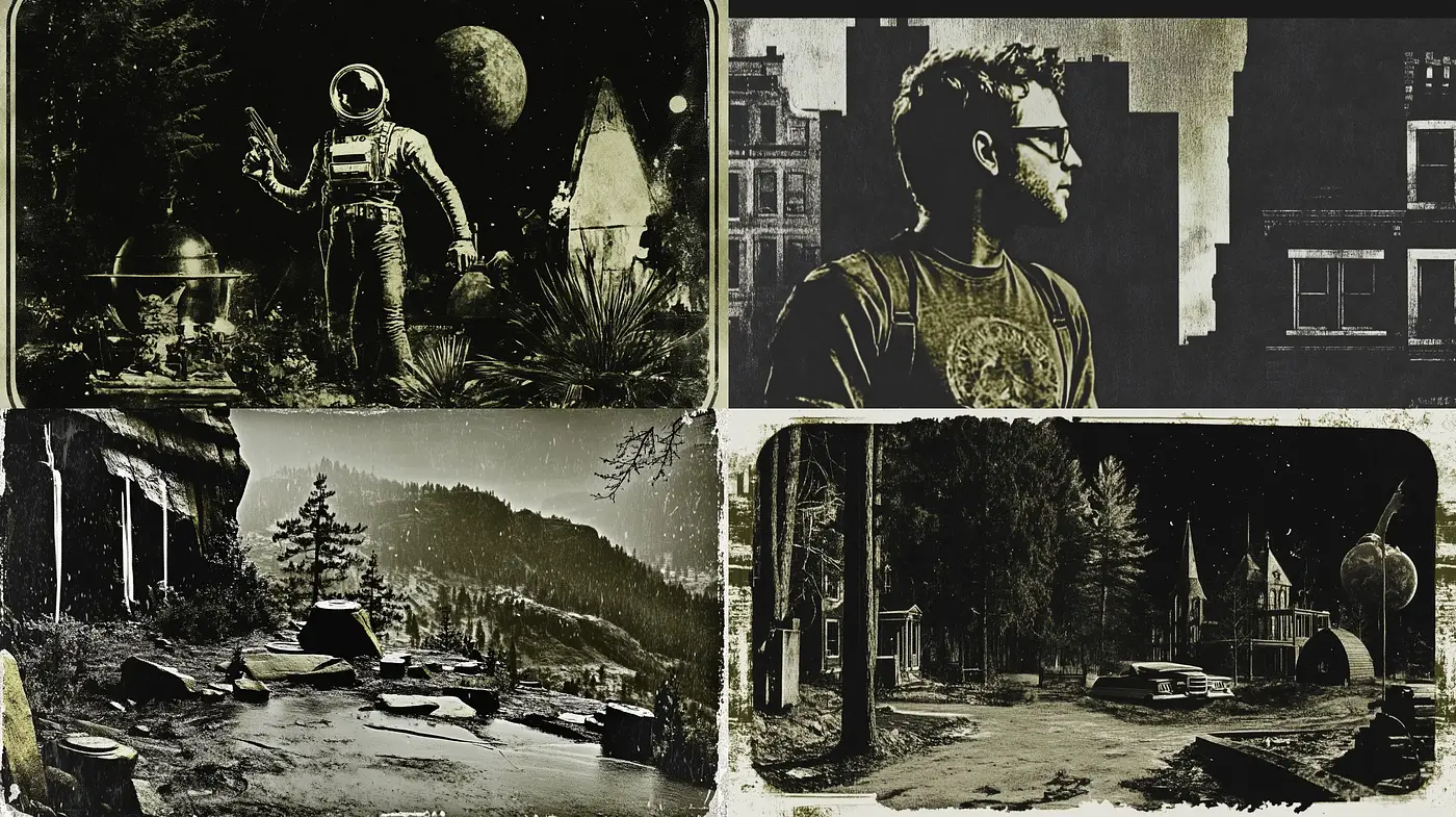 Moody Synchronicity in Monochromatic Scenes - Midjourney sref style