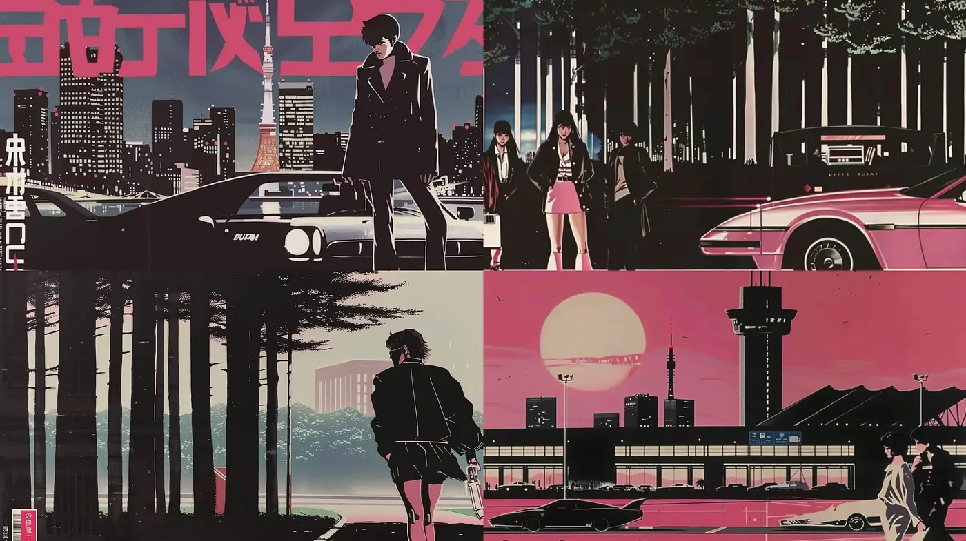 Neo-Tokyo Retro Cyberpunk Tapestry - Midjourney sref style