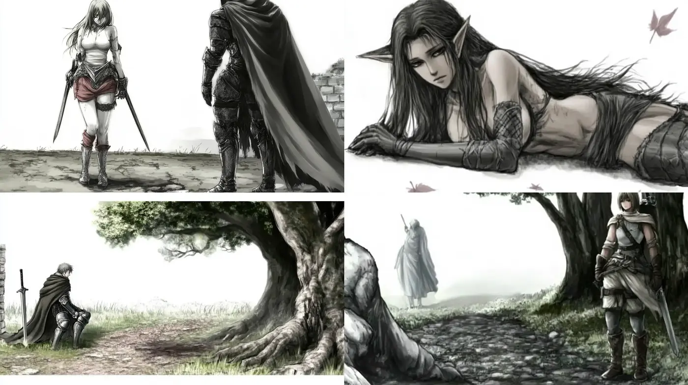 Monochromatic Fantasy Echoes with Ethereal Textures - Midjourney sref style