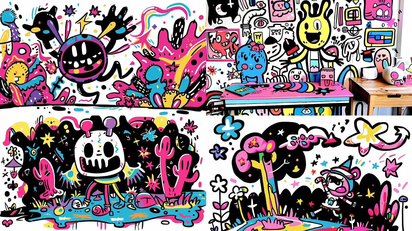 Eclectic Doodle Fusion with a Lively Cartoon Essence - Midjourney sref style