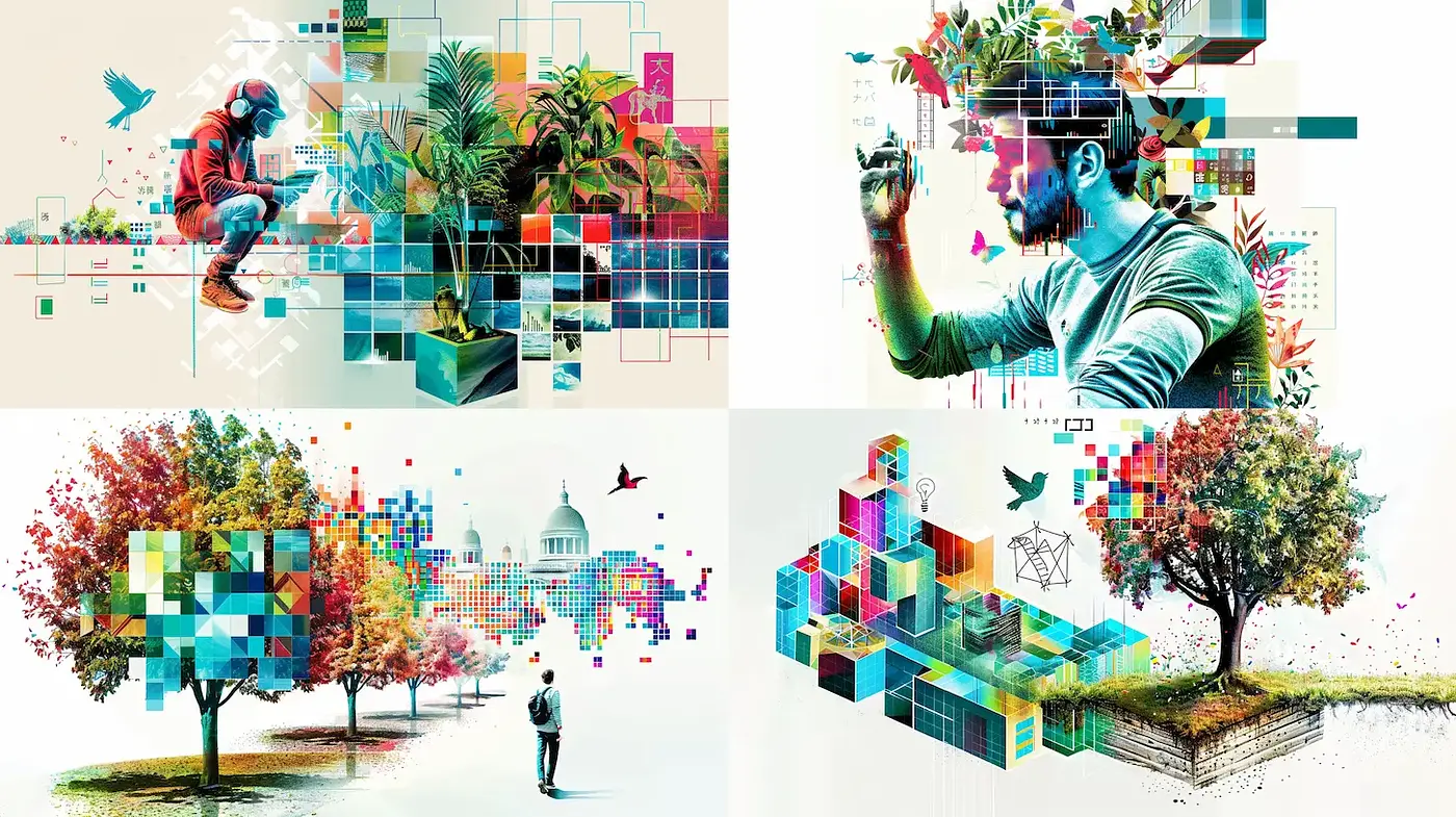 Vibrant and Dynamic Digital Art Blending Nature and Technology - Midjourney sref style