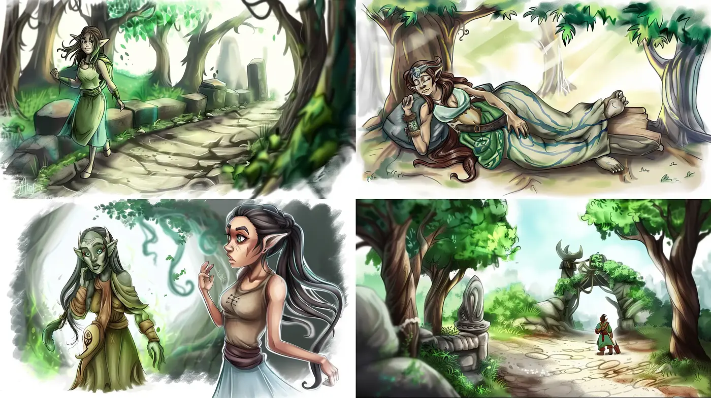 Enchanted Forest Dreamscape: A Study in Whimsical Illustration - Midjourney sref style