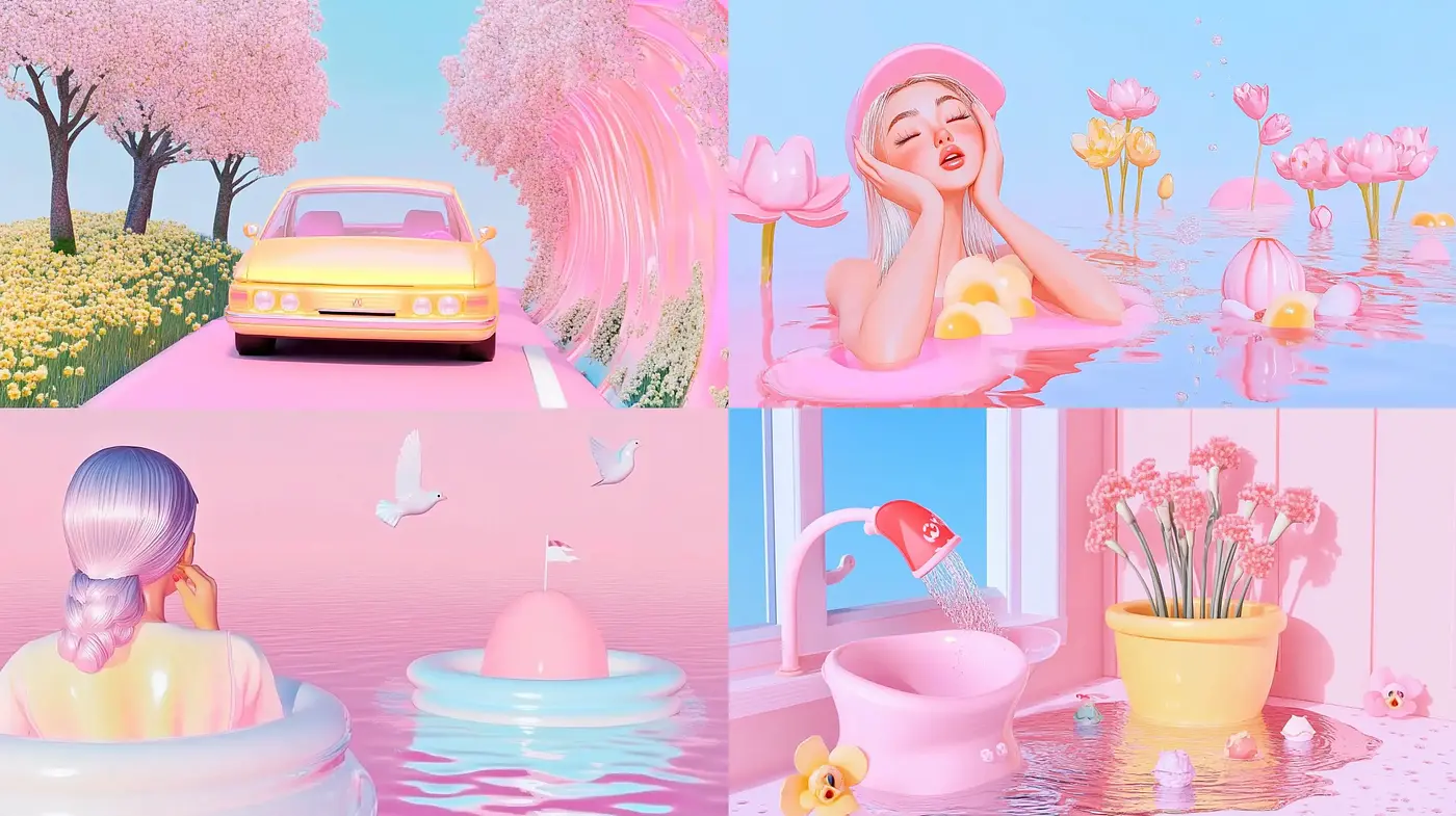 Serene Pastel Dreamscape with Surreal Overtones - Midjourney sref style