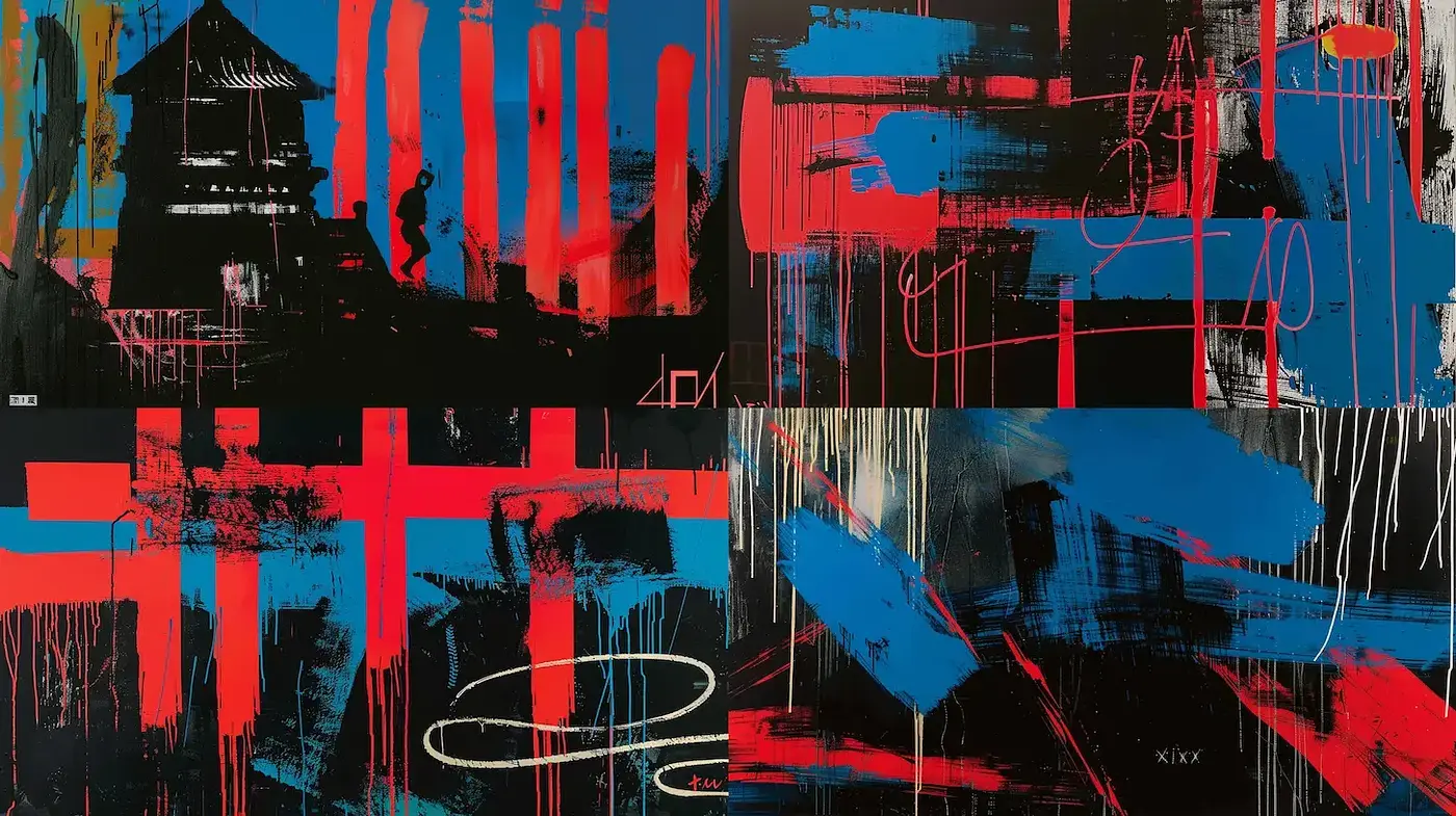 Dynamic Abstract Expressionism with Geometric Elements - Midjourney sref style