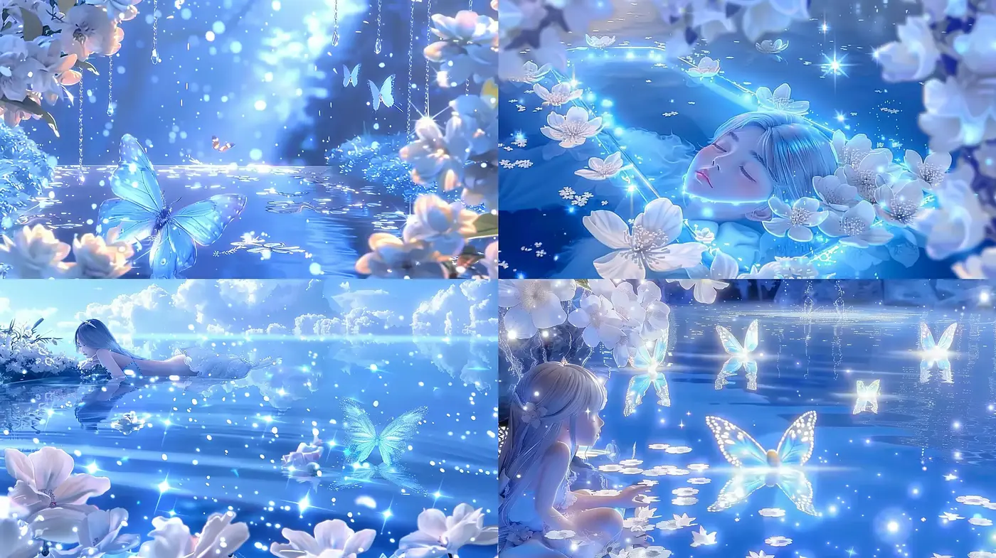 Enchanted Luminous Dreamscape: A Serene Blue Fantasy - Midjourney sref style