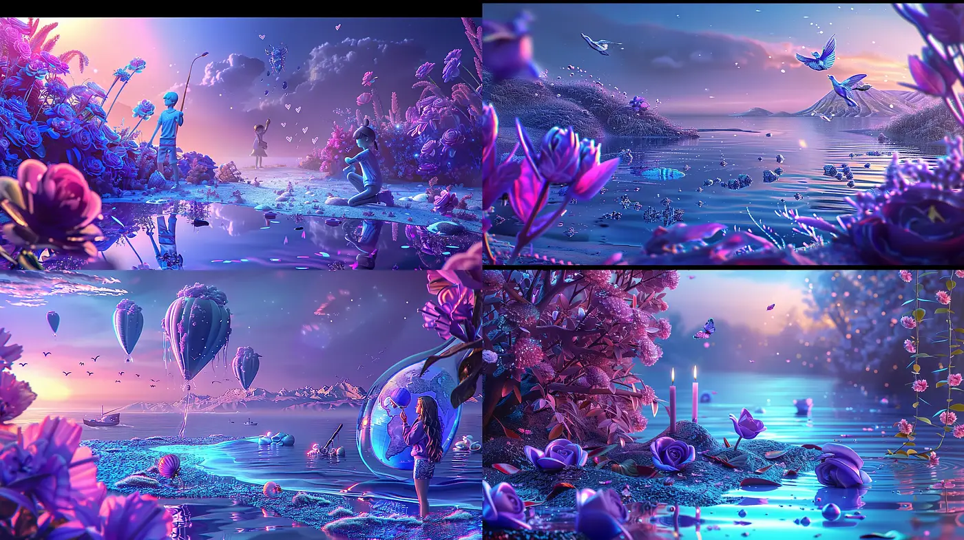 Surreal Dreamscapes with Ethereal Glow and Vivid Blossoms - Midjourney sref style