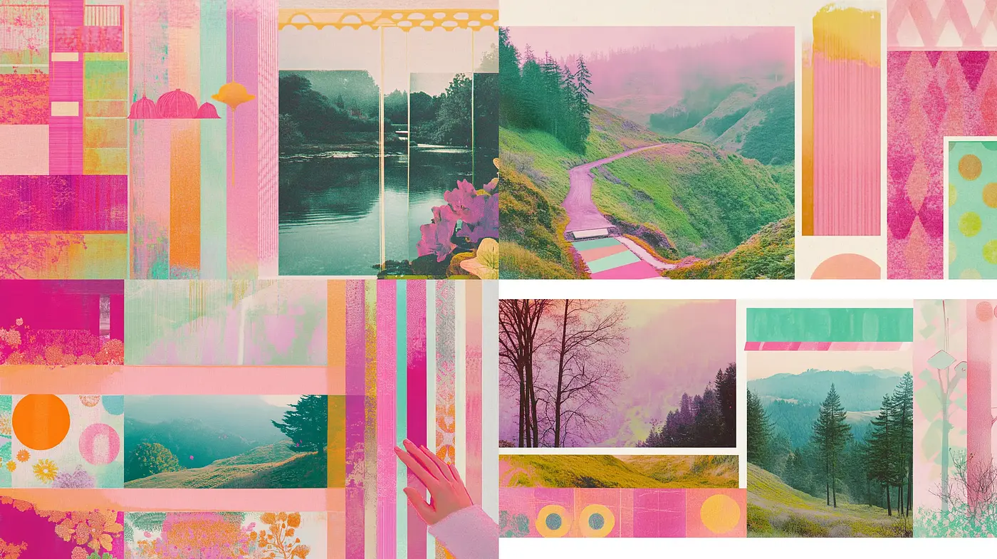 Pastel Dreamscape Collage with Surreal Landscapes - Midjourney sref style