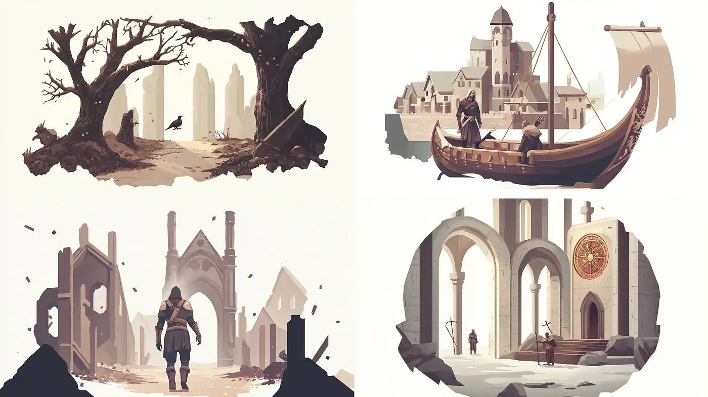 Ethereal Monochrome Tales: A Consistent Journey Through Stylized Epochs - Midjourney sref style