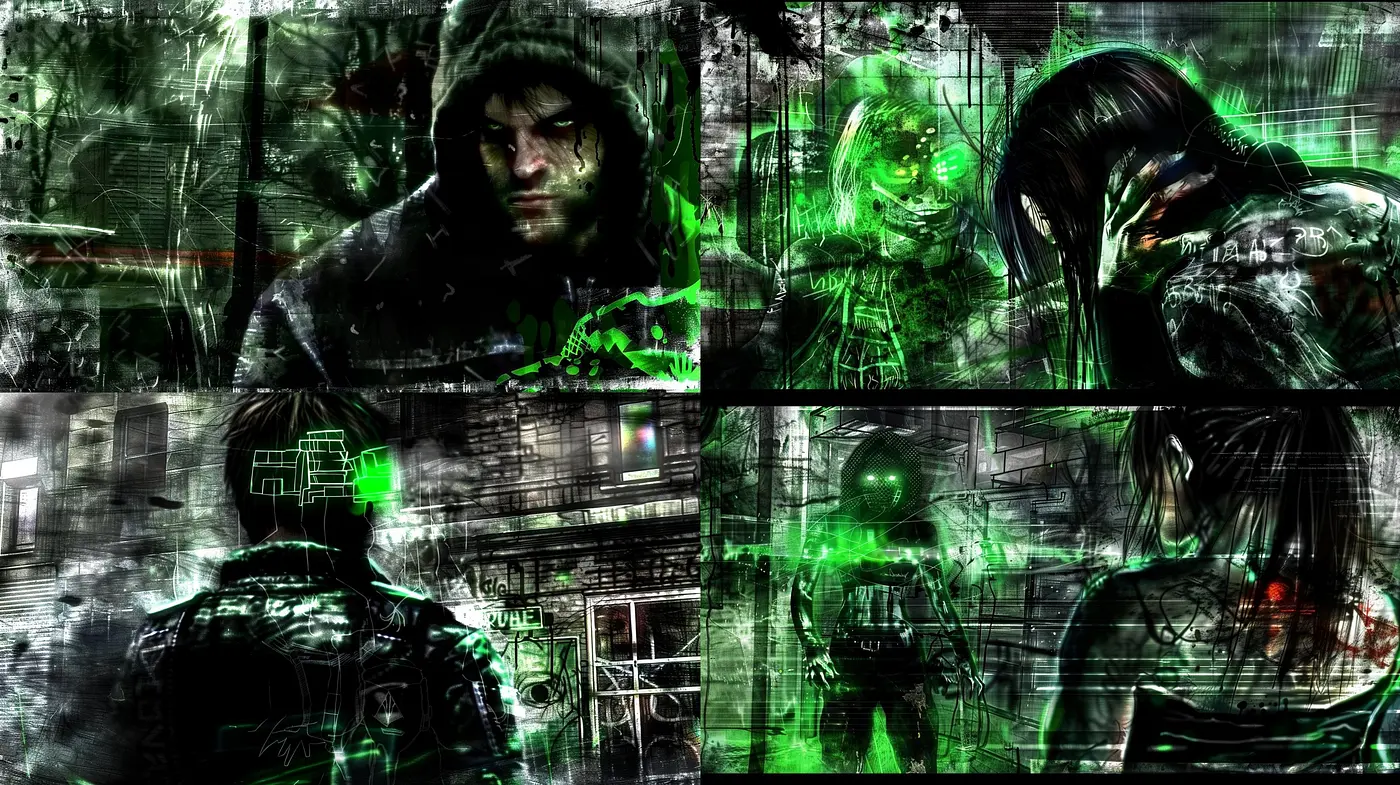 Eerie Cyberpunk Dreamscape: A Fusion of Neon and Shadow - Midjourney sref style