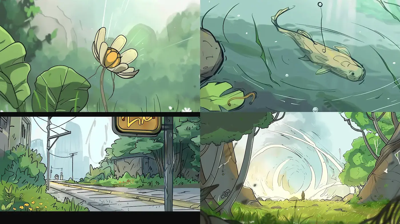 Whimsical and Serene Natural Landscapes with a Playful Touch - Midjourney sref style