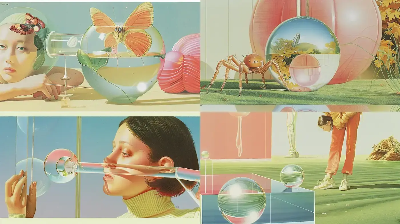 Surrealist Exploration of Light and Color with a Retro Aesthetic - Midjourney sref style
