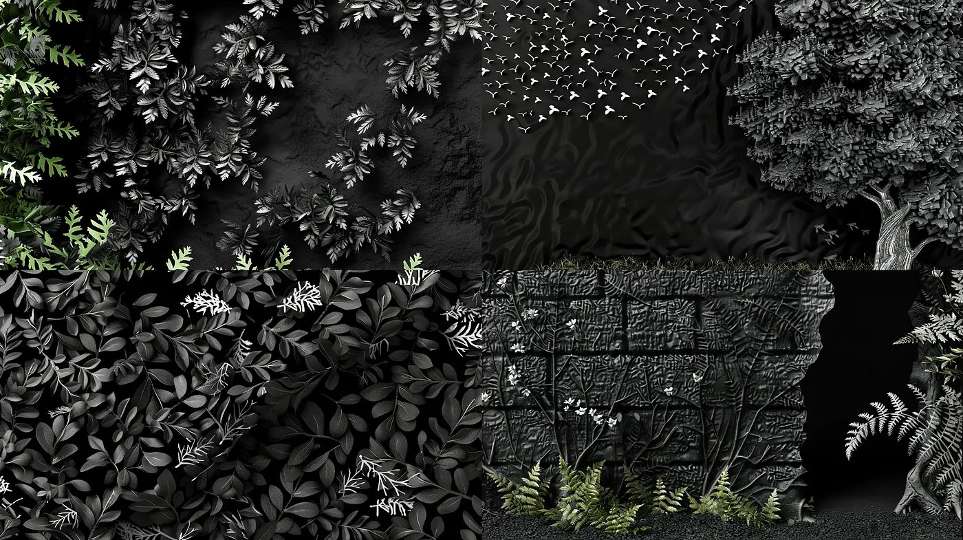 Monochromatic Botanical Symphony with Textured Overtones - Midjourney sref style