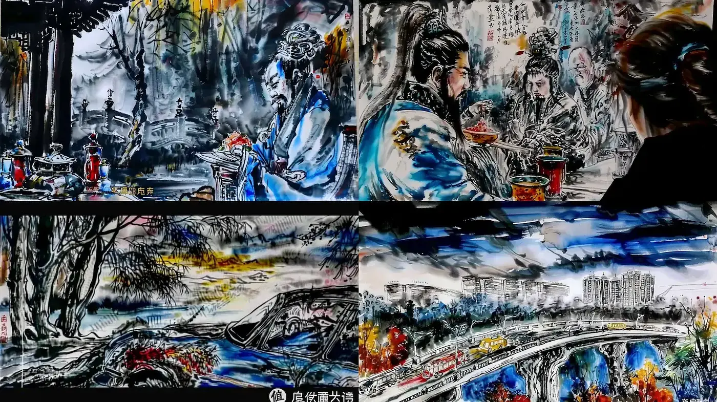 Dynamic and Expressive Chinese Ink Wash Aesthetic with Contemporary Elements - Midjourney sref style