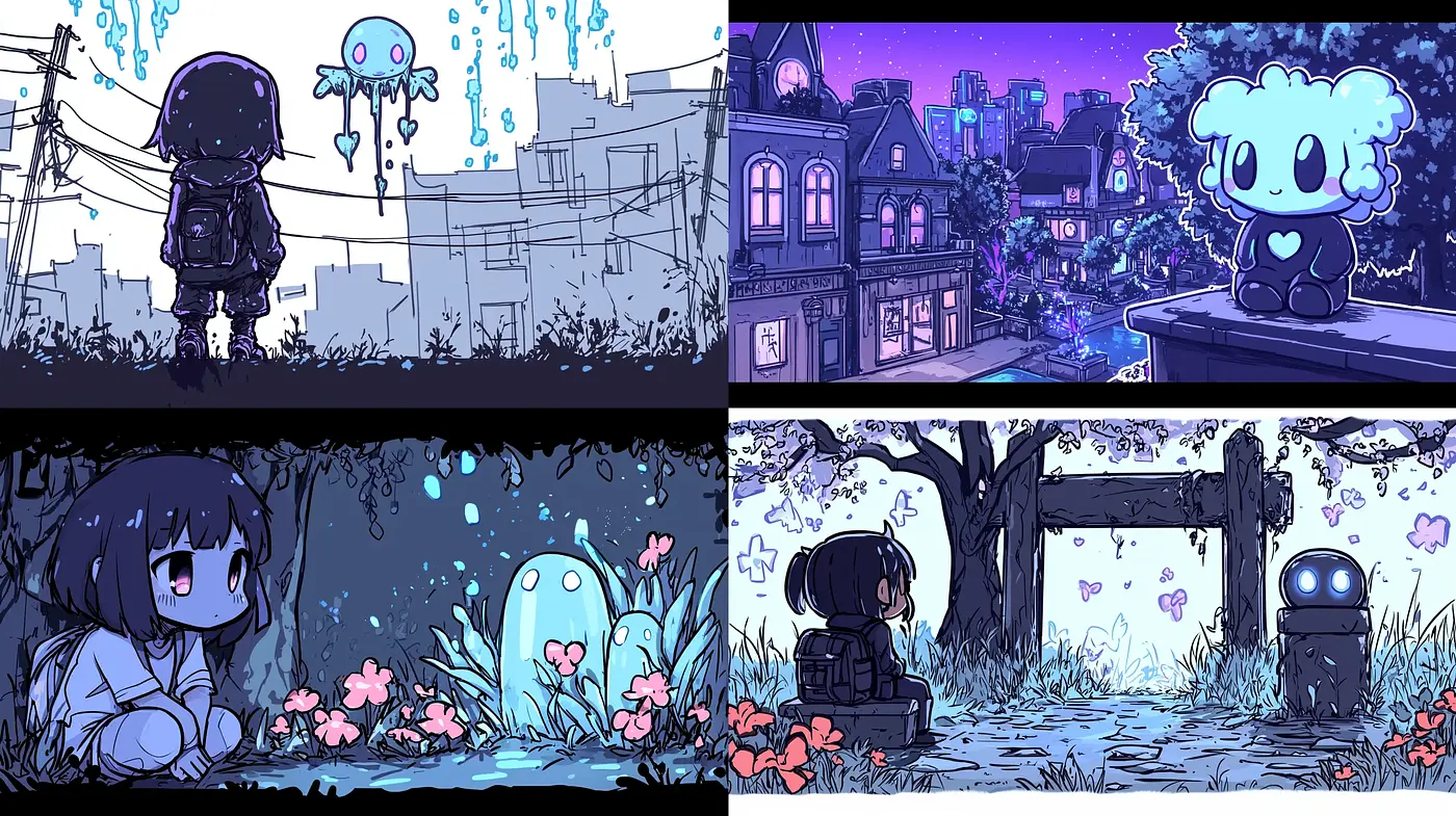 Whimsical Twilight Hues Illustrating Enchanting Anime-Inspired Scenes - Midjourney sref style