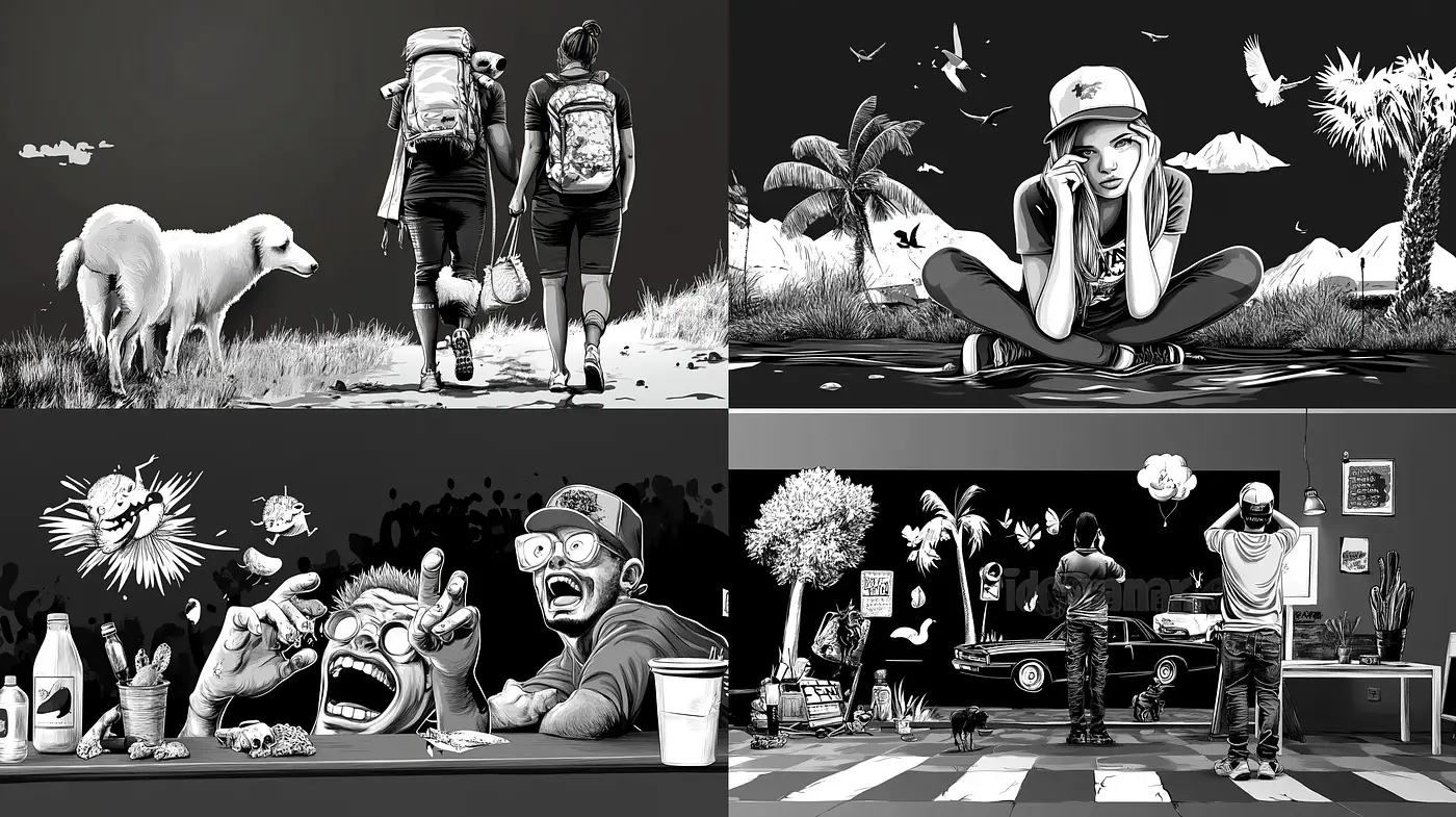 Monochrome Moments: A Study in Stark Black-and-White Expressionism - Midjourney sref style