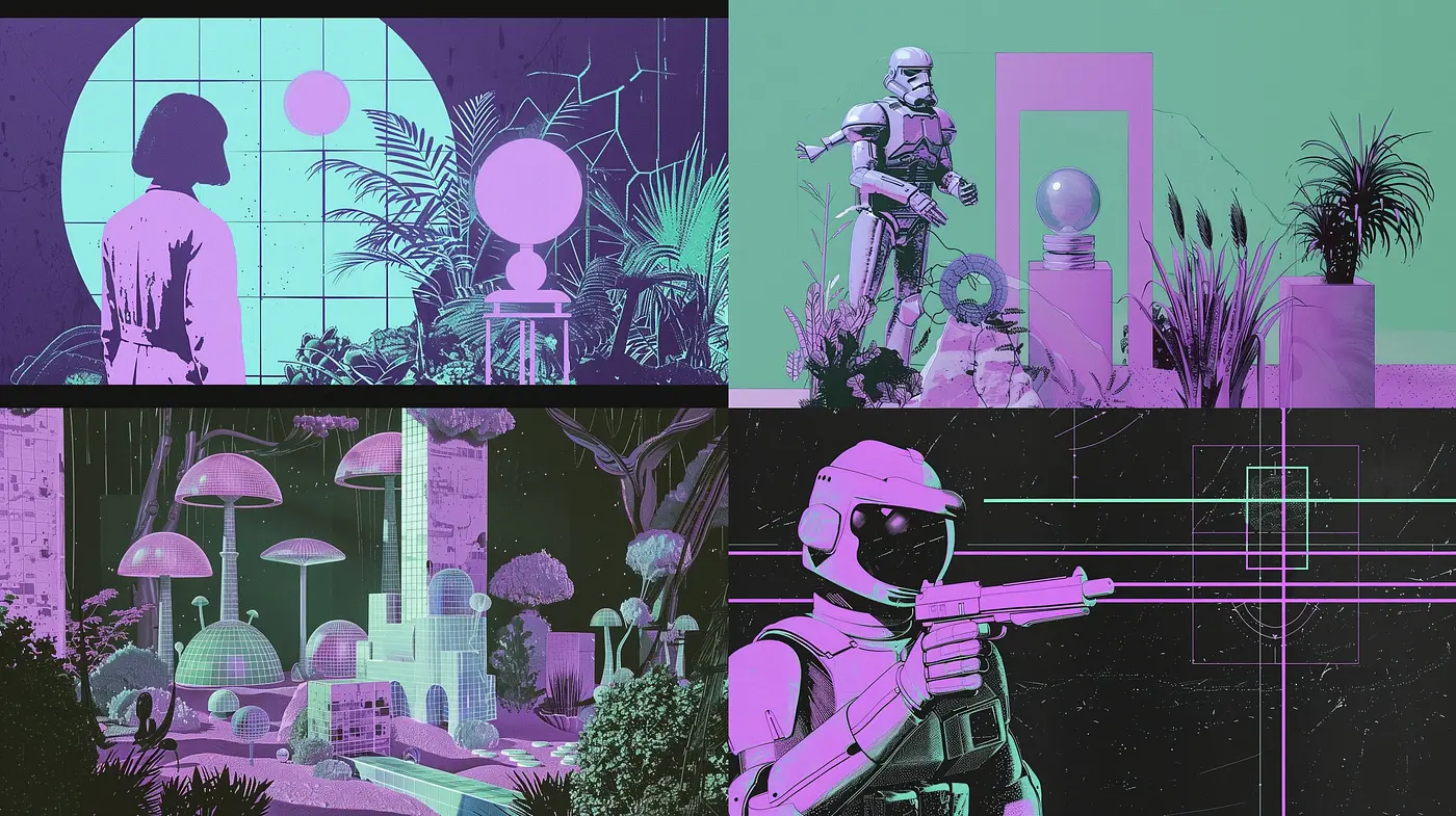 Synthetic Ultraviolet Dreamscape: A Homage to Futurist Cyberpunk Aesthetics - Midjourney sref style