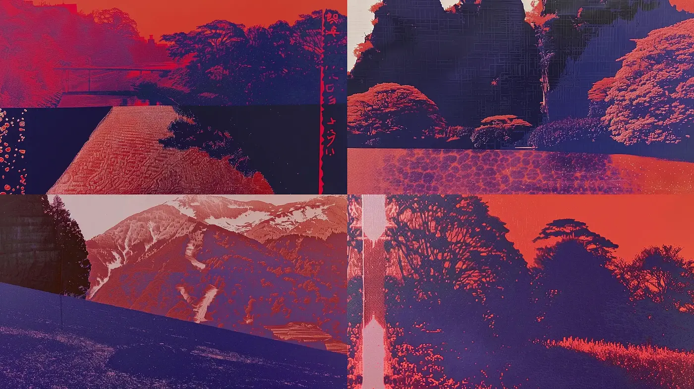 Crimson Dusk and Textured Dreamscapes: A Homogeneous Vision - Midjourney sref style