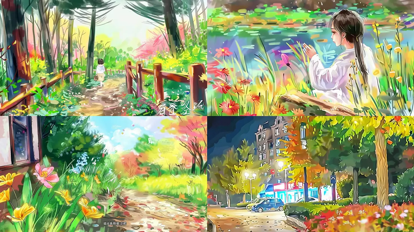 Vibrant Brushstroke Symphony in a Mosaic of Seasons - Midjourney sref style