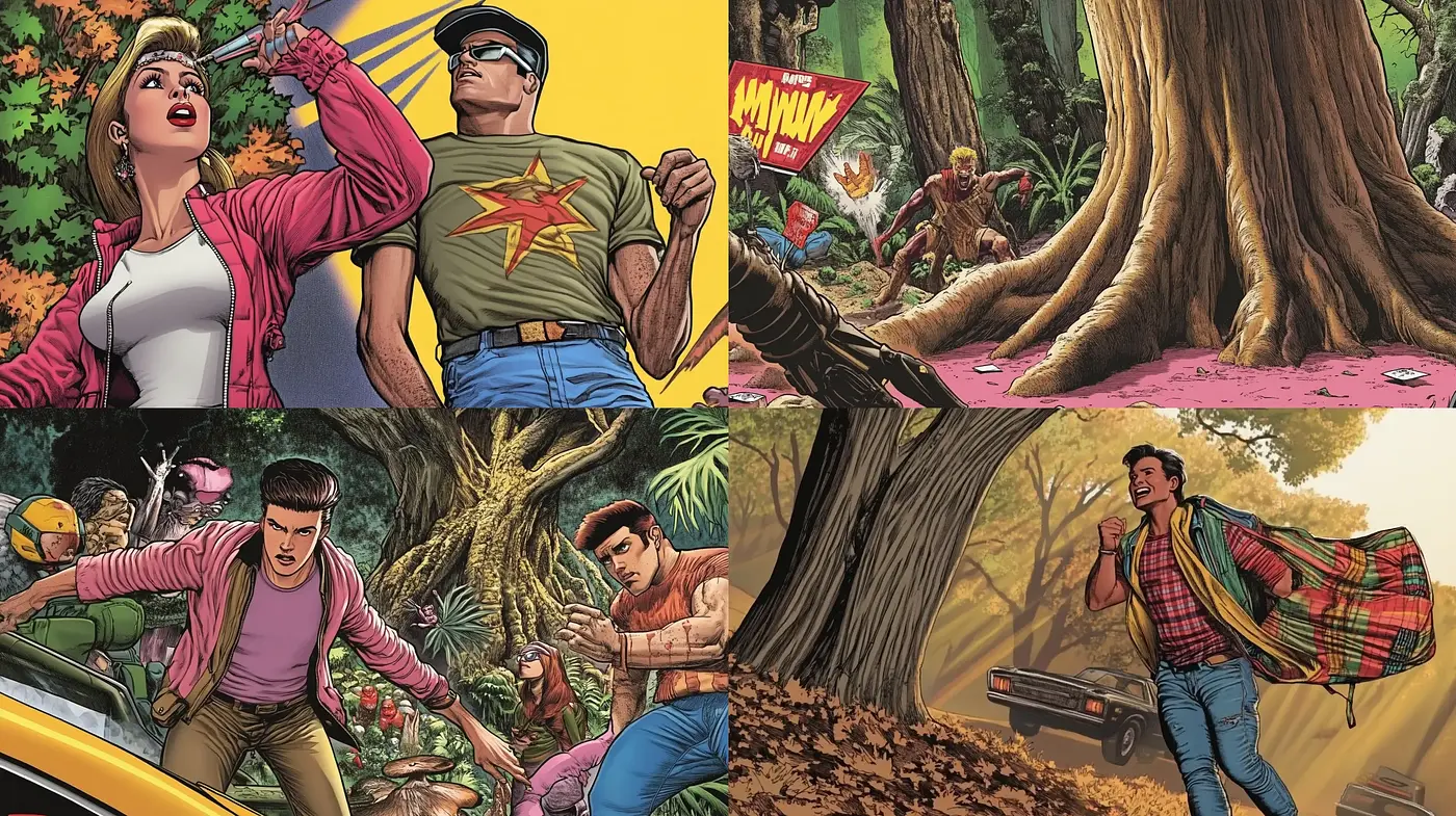 Dynamic Adventure in Comic-style Illustration - Midjourney sref style