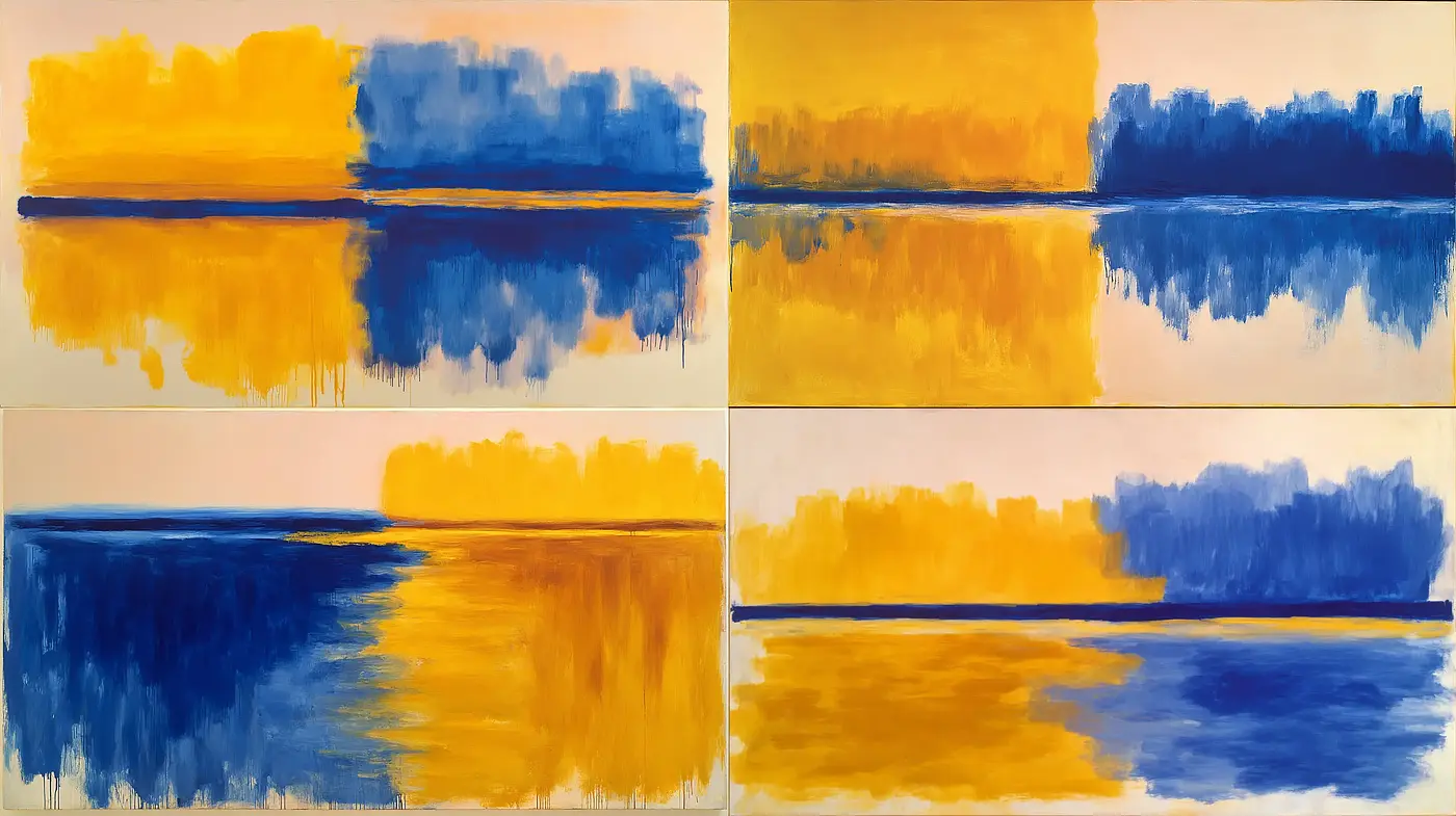 Vibrant Abstract Landscapes with Reflective Textures - Midjourney sref style