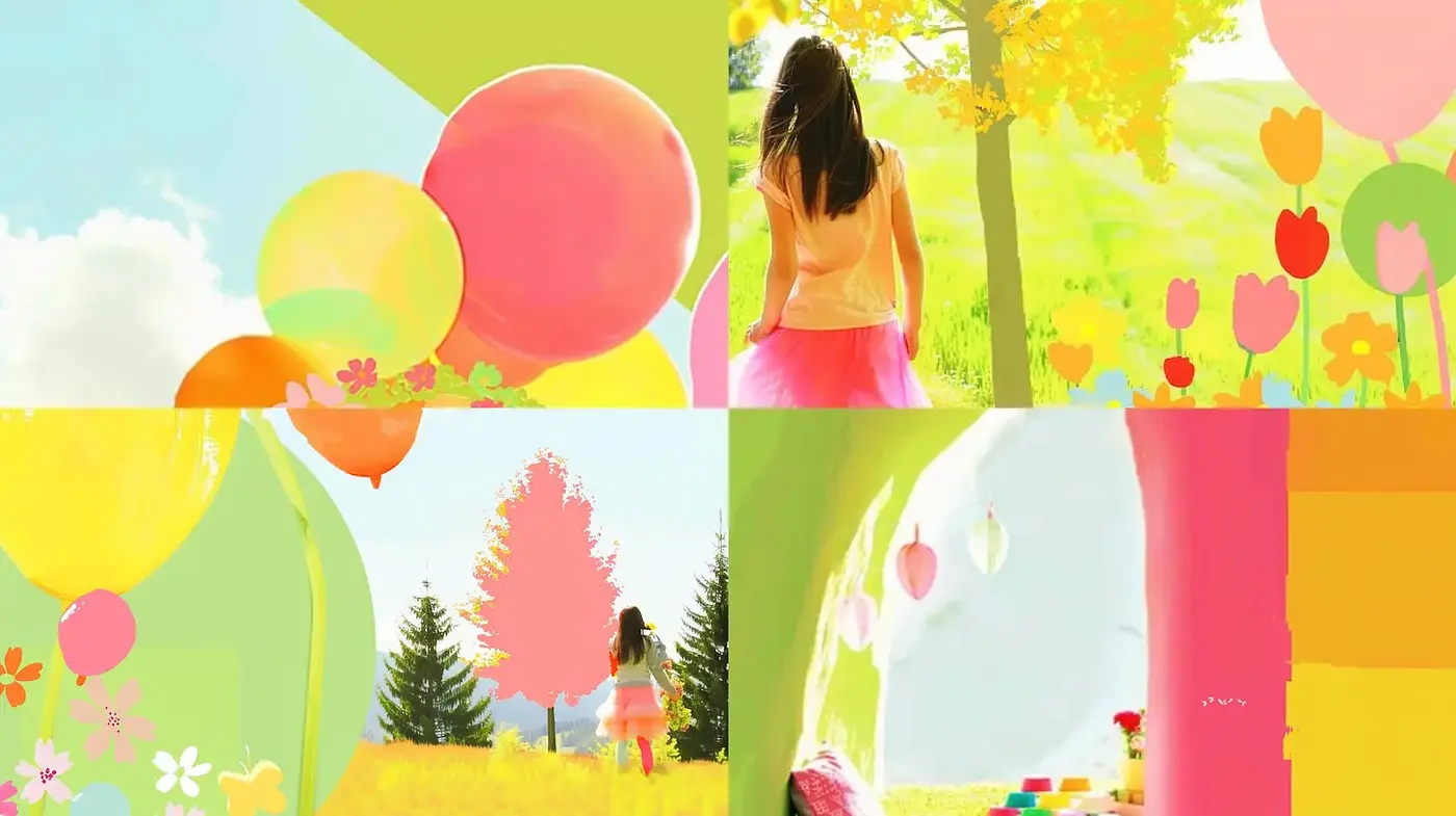 Vibrant, Playful, and Whimsical Aesthetic with Colorful Nature Elements - Midjourney sref style