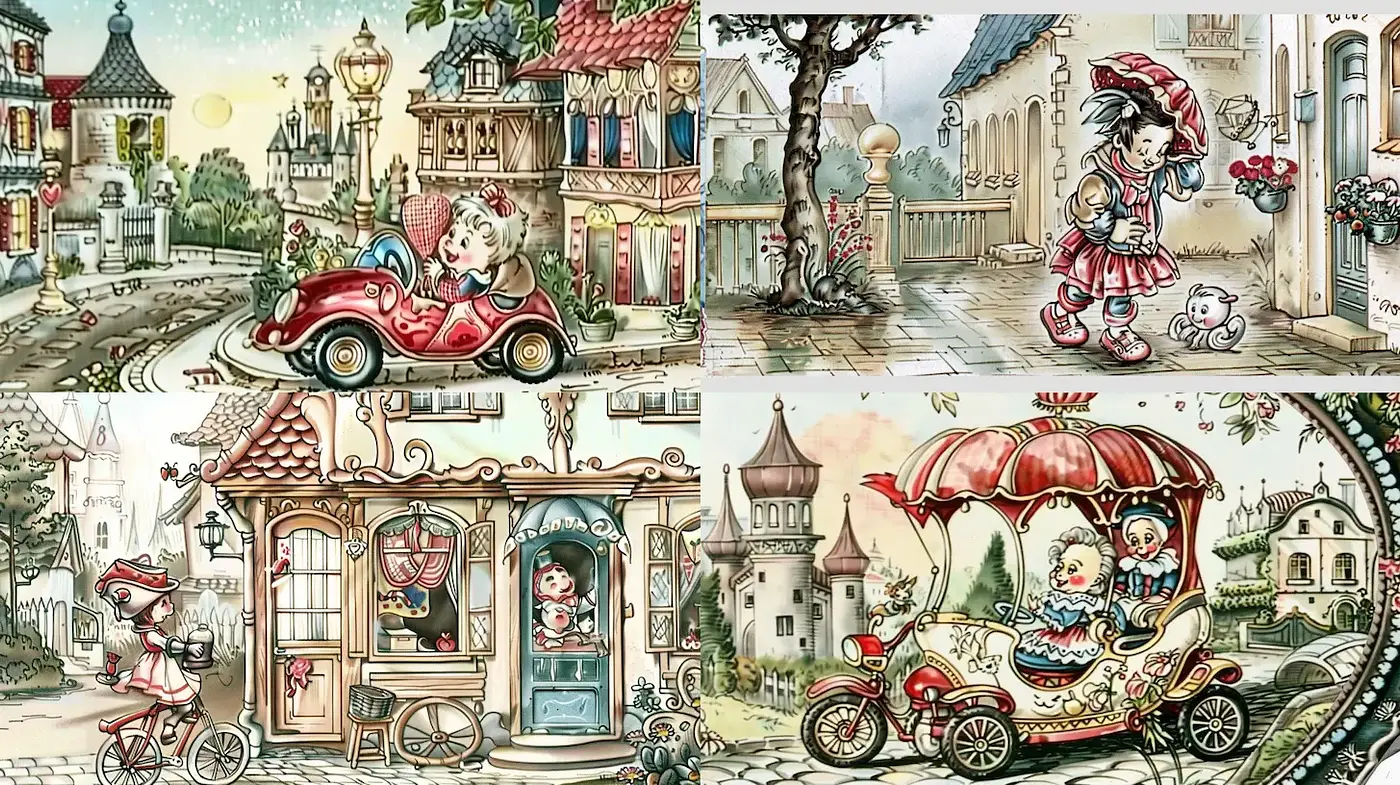 Charming Whimsical Illustrations with a Playful Vintage Aesthetic - Midjourney sref style