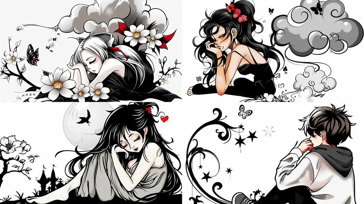 Stylized Illustrations with a Melancholic Aesthetic and Organic Elements - Midjourney sref style
