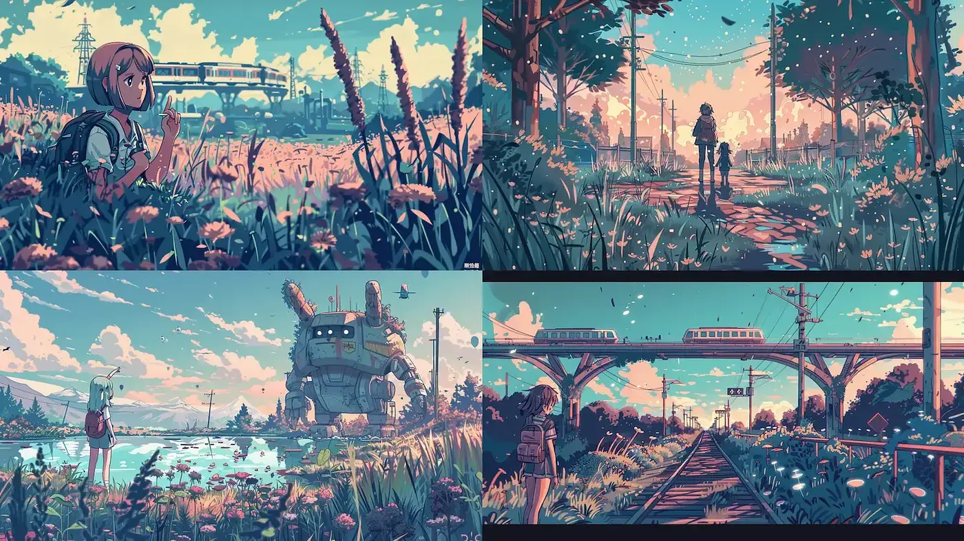 Vibrant and Whimsical Scenes with Nostalgic Undertones - Midjourney sref style