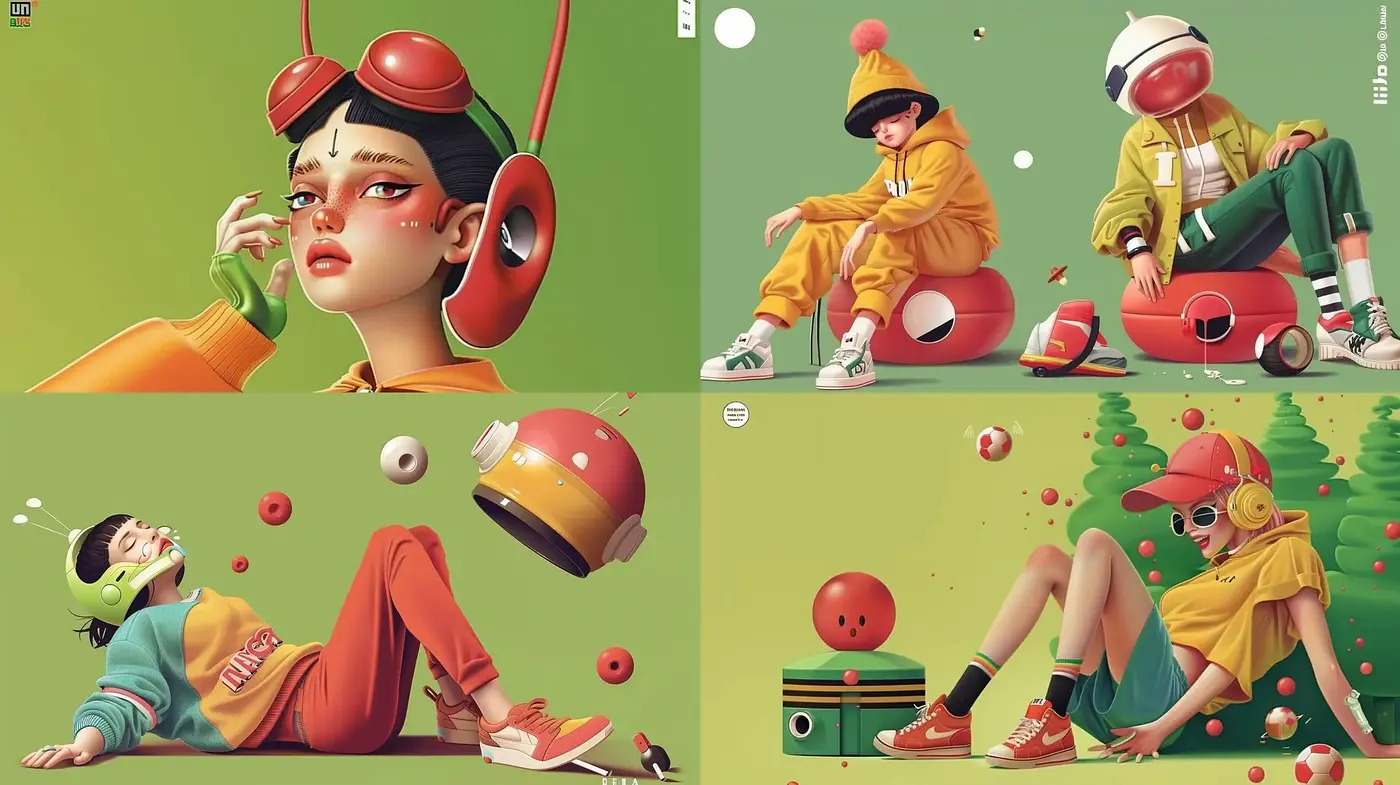 Retrofuturistic Pop Surrealism with a Vibrant Technicolor Twist - Midjourney sref style