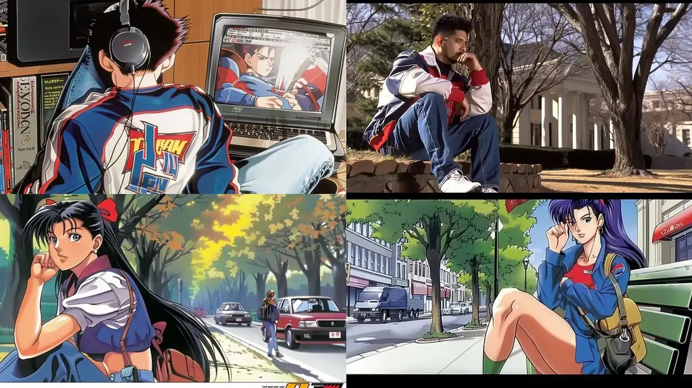Vibrant Fusion of Nostalgia and Urban Scenes with Anime Influence - Midjourney sref style