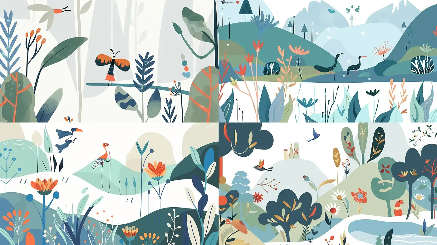 Serenely Stylized Flora and Fauna in Soft Hues - Midjourney sref style