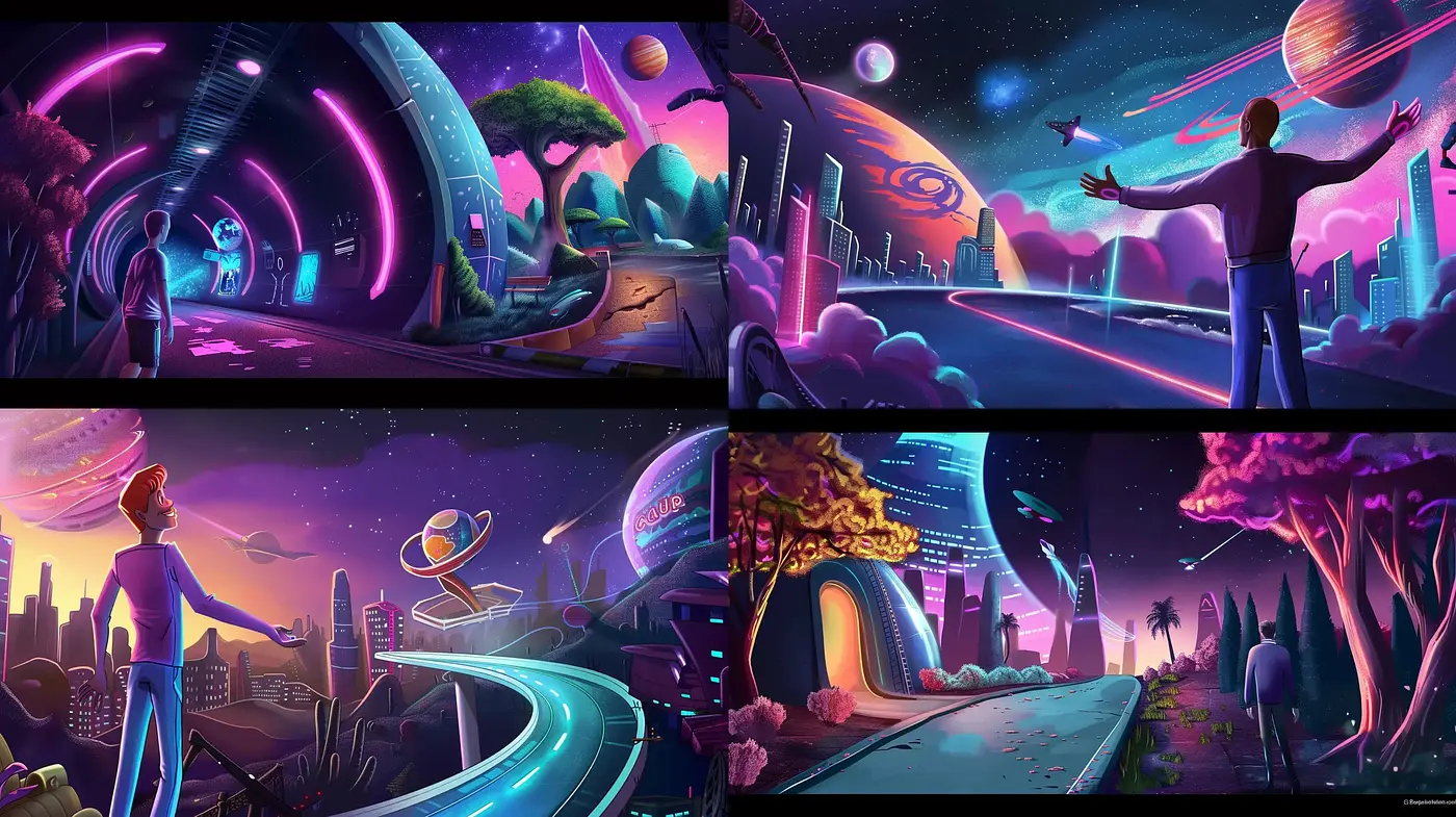 Ethereal Cybernetic Dreamscape: A Fusion of Digital Futurism and Surreal Horizons - Midjourney sref style