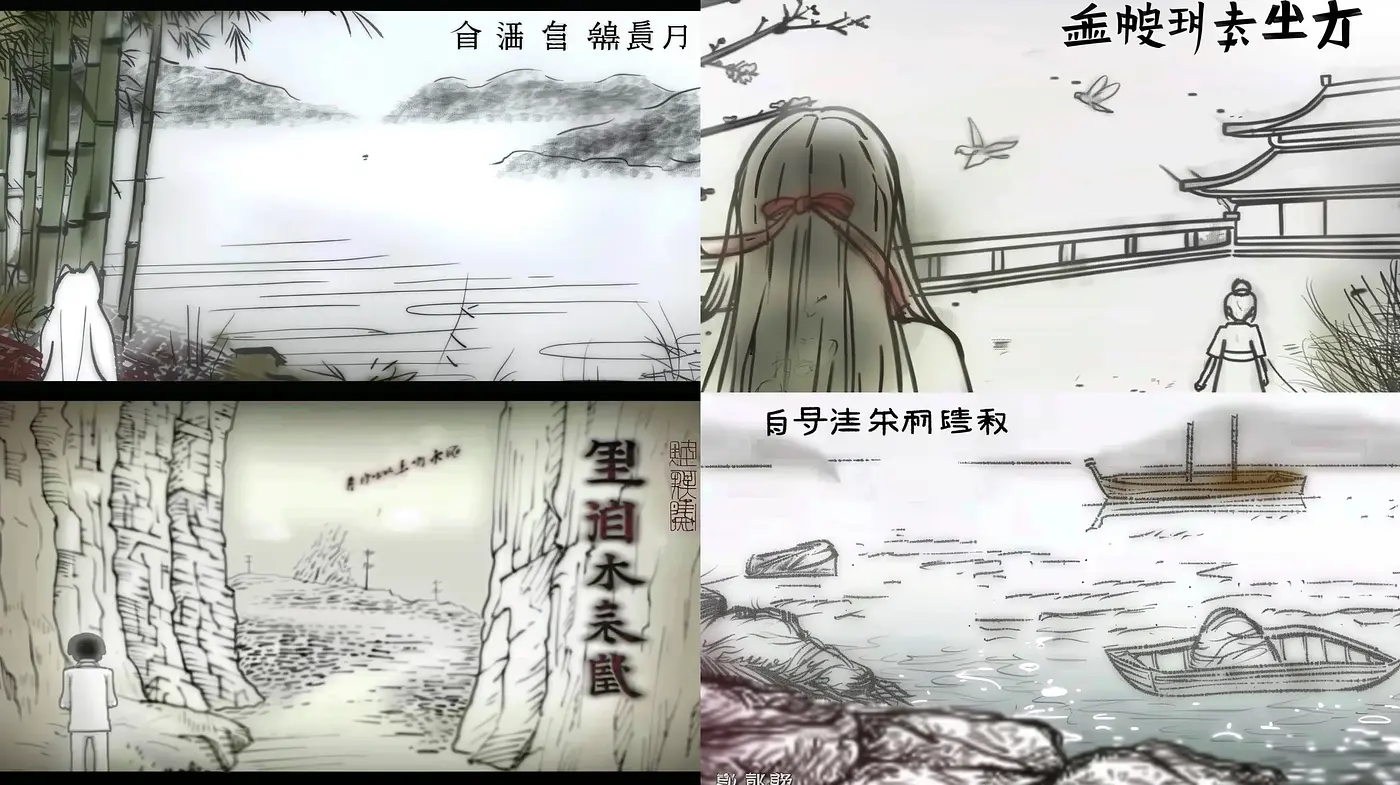 Monochromatic Ink Wash Resonances in Contemporary Illustration - Midjourney sref style