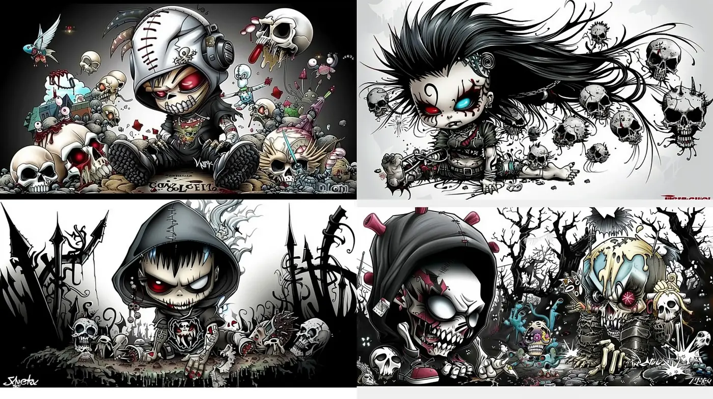 Gothic Fantasy World with Surreal Nightmarish Characters - Midjourney sref style