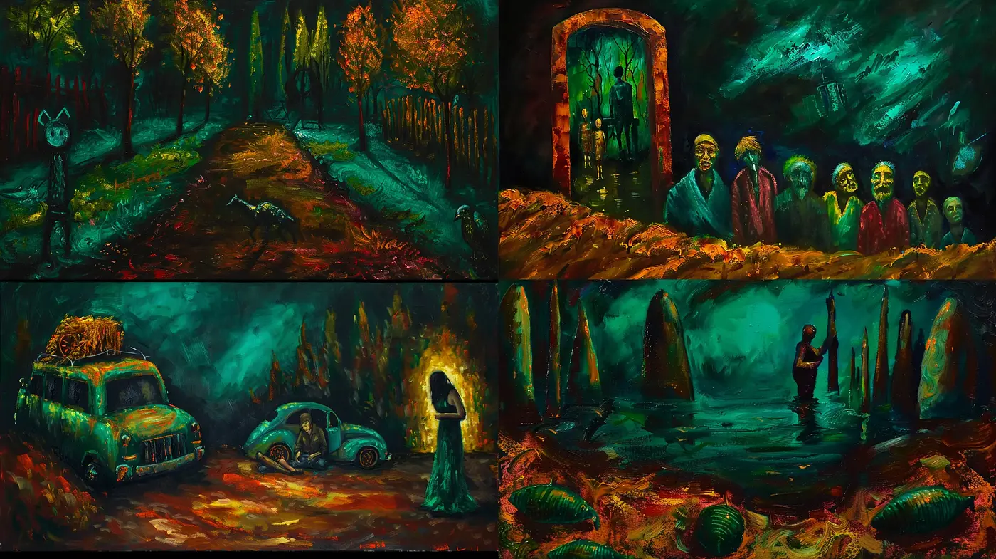 Ethereal Nocturne of Verdant Hues and Surreal Visions - Midjourney sref style
