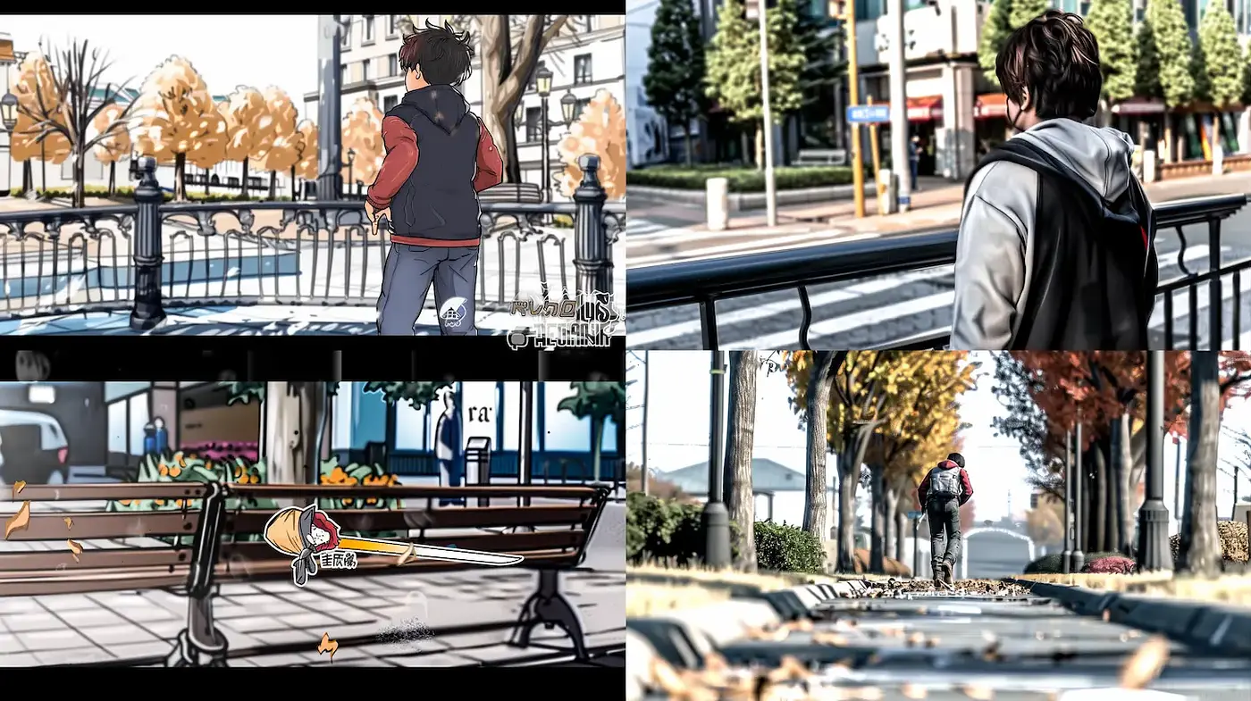 Captivating and Dynamic Urban Scenes with Character Focus - Midjourney sref style