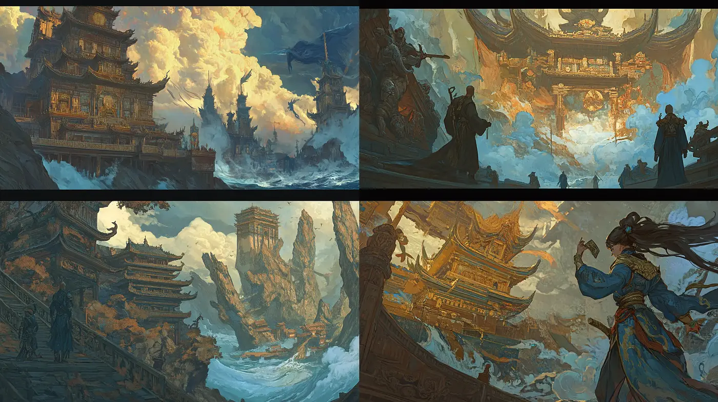Ethereal Brushwork in Majestic Eastern Landscapes - Midjourney sref style