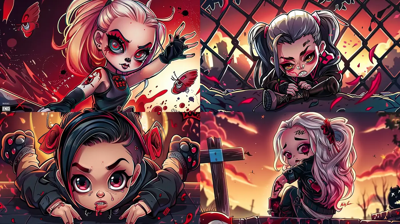 Energized Sunset Hues with Edgy Character Illustrations - Midjourney sref style