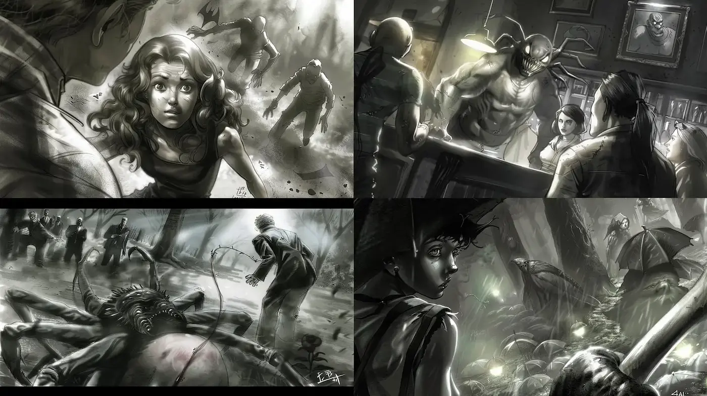 Dark and Gritty Illustrative Style with a Touch of Realism - Midjourney sref style
