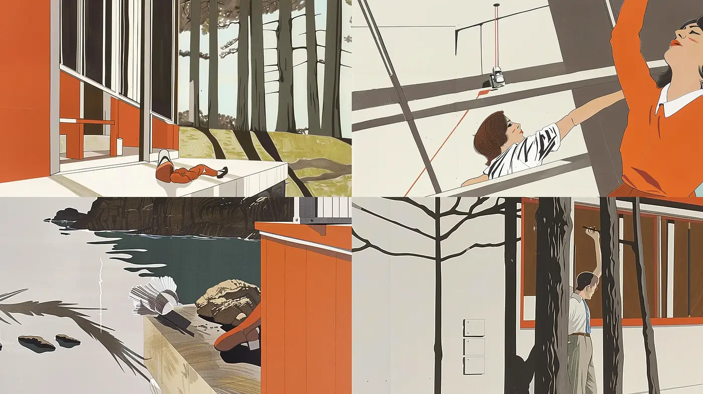 Serene Modernist Fusion with a Retro Illustrative Touch - Midjourney sref style