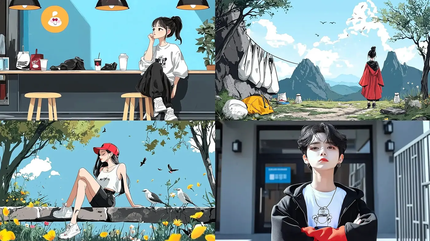 Contemporary Anime-Inspired Digital Art with a Nostalgic Color Harmony - Midjourney sref style