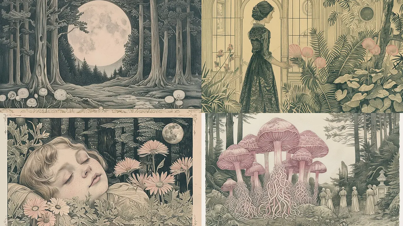 Ethereal Nature and the Passage of Time: A Dream-Like Artistic Journey - Midjourney sref style
