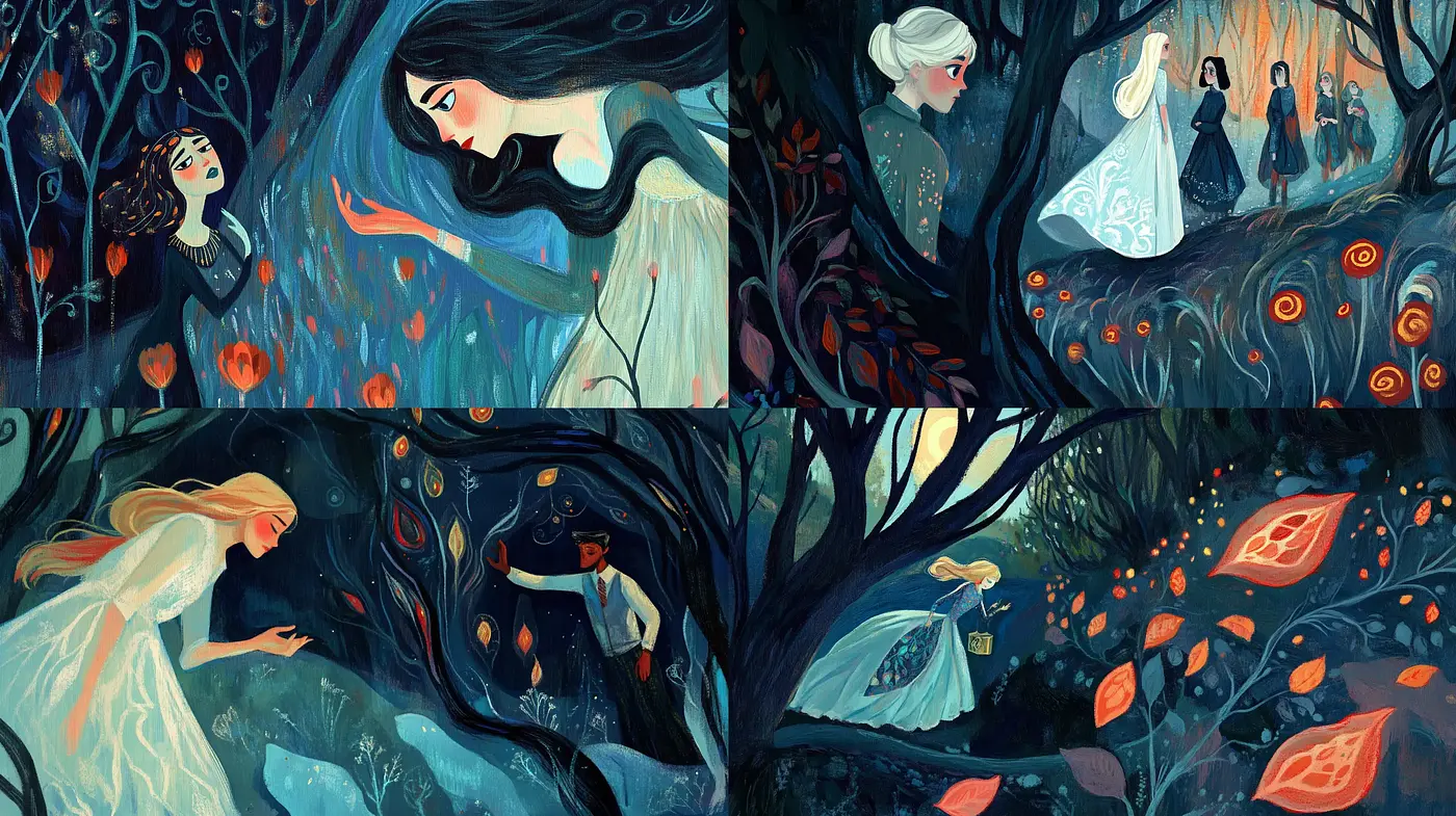 Enchanted Nocturnal Forest: A Whimsical and Stylized Nature Tale - Midjourney sref style