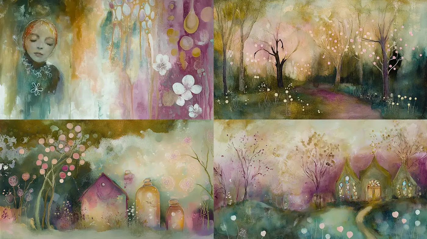 Whimsical Pastel Dreamscape with Ethereal Fantasy Influence - Midjourney sref style