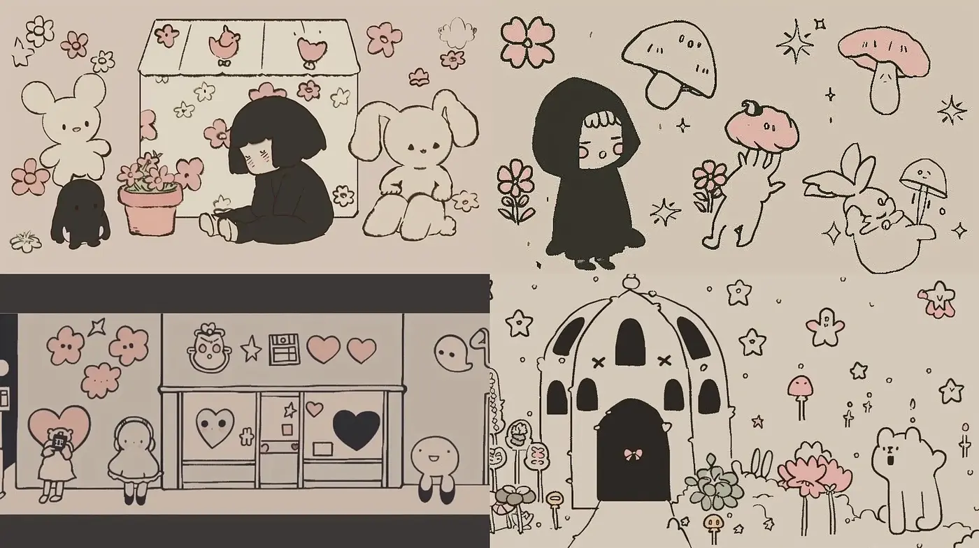 Whimsical Monochrome Storybook Illustrations - Midjourney sref style